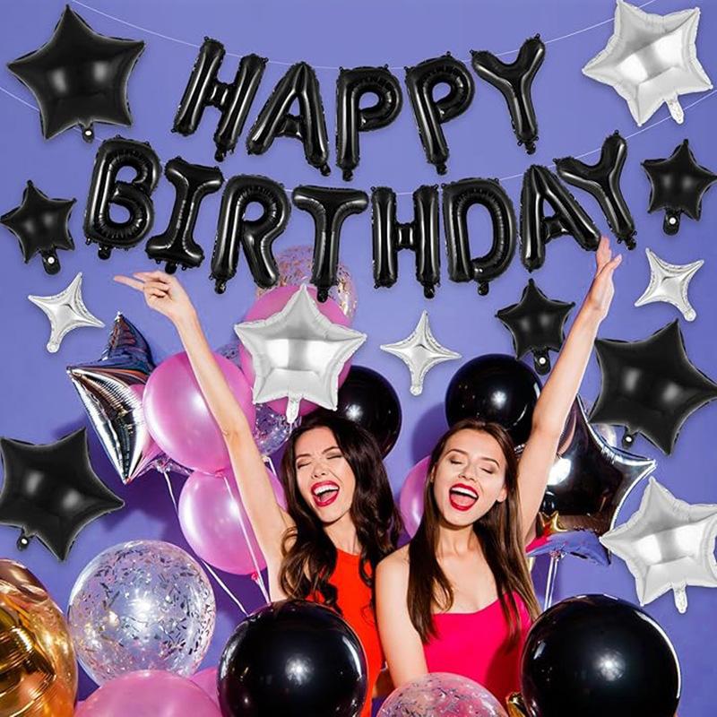 Happy Birthday To Xiyin Tk Aluminum Film Balloon Five-Star Cross Star Set Children'S Birthday Party Decoration