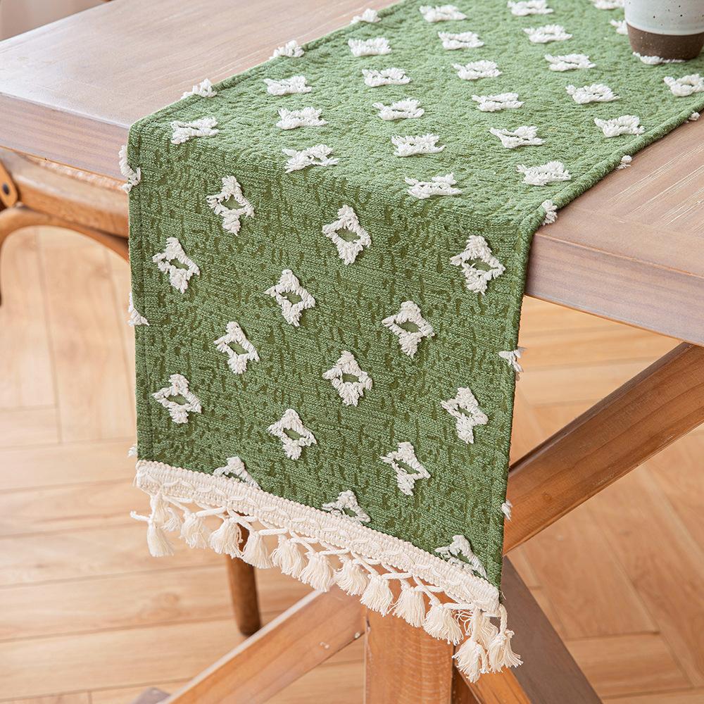1pc Boho Table Runner for Home Decor Macrame Cream Yellow Farmhouse Table Runner with Tassels for Bohemian Dining Bedroom Decor