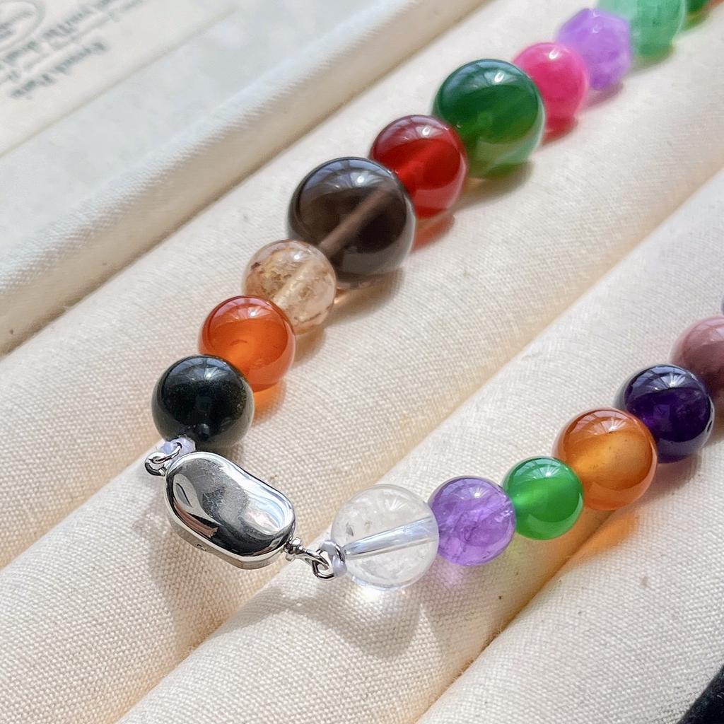 8-20mm Natural Mahogany Grain Ice Obsidian Tiger's Eye Lapis Lazuli Amethyst Rose Quartz Multi-treasure Necklace Clavicle Chain