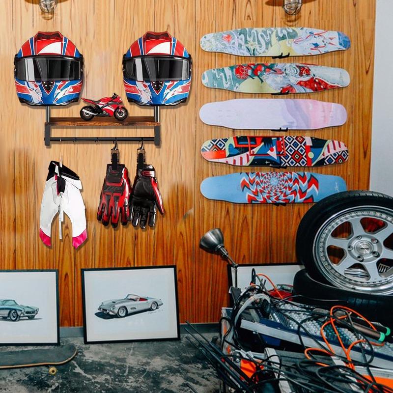 Hat Rack Wall Mount Storage Organizer Hat Rack Hat Organizer with 4 Clips Safety Hat Hanger Display Stand Wooden Storage Rack