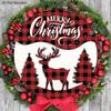 Christmas Wooden Sign with Classic Reindeer Pattern - Navidad Round Sign for Front Door, Wall Hanging Decor - Ideal Christmas Ornament