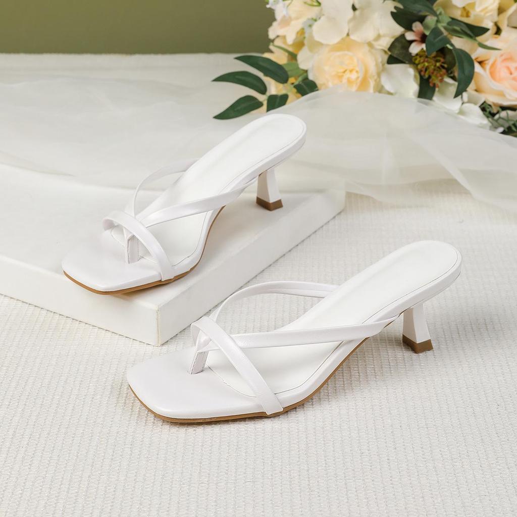2026 Multi-color Square Toe Kitten Heel Thong Sandals for Women