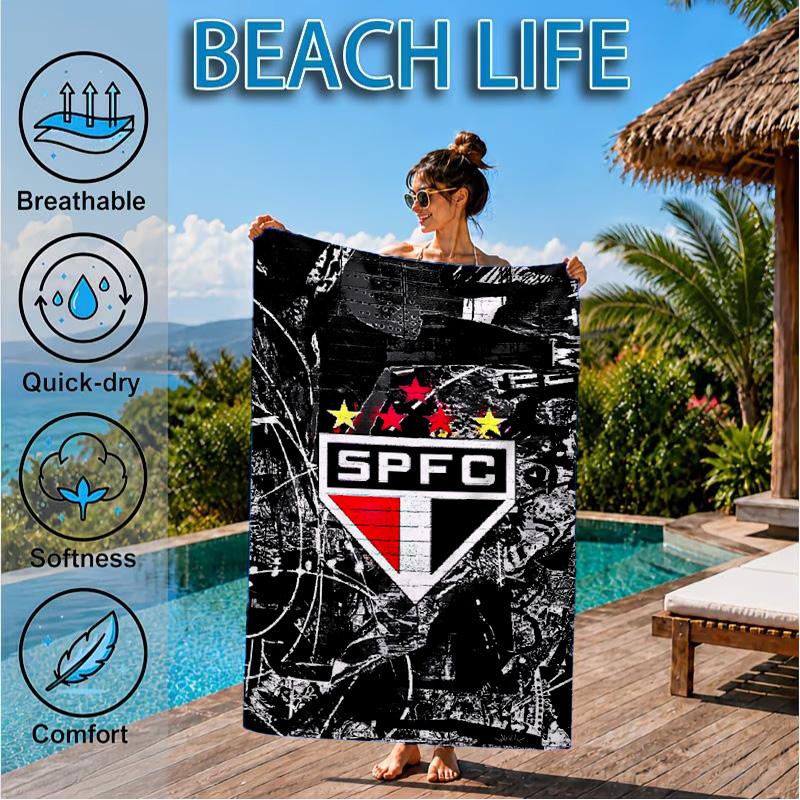 Spfc Team Crest Design Printed Microfiber Beach Towel, Soft And Absorbent, Quick-Dry, Ideal for Summer Travel, Beach Essential, Swimming Pool