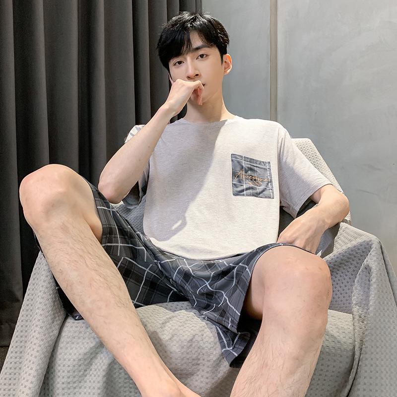 Men's Summer Modal Pajama Set: Korean Style Short-Sleeved Top and Shorts for Teens and College Students