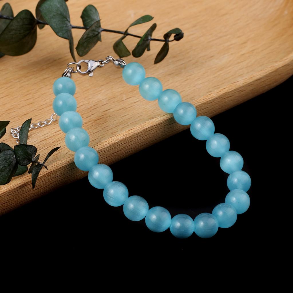 Γυναικείο Βραχιόλι Φυσική Πέτρα Χάντρες Μάτι της Γάτας 8X8 MM Γούρια Για Γυναίκες Ρομαντικό Δώρο Γενεθλίων