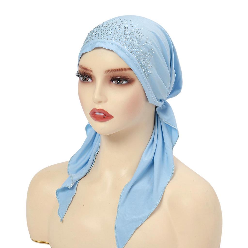 Neue Gebogene Strass Elastische Hijab Mütze mit Einfarbiger Indischer Kopftuch Stil