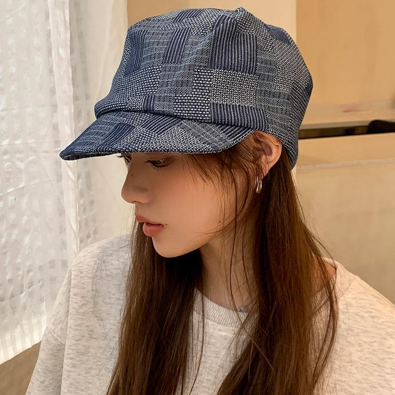 Cowboy beret women's retro octagonal hat big head circumference sun protection painter hat versatile face small sunshade cloud hat autumn