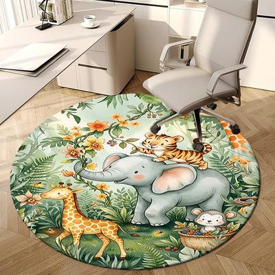 1PC Jungle Animals Non-Slip Floor Round Carpet, Office, Family, Bedroom, Large Area Rug Indoor Rugs,  Durable PolyesterH0349