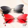 Butterfly Shape Sunglasses Women Uv400 Creative Pendant Metal Rimless Shades Outdoor Travel Party Decorative Sunglasses