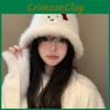 Stylish Plush White Fisherman Hat With Bow For Women Perfect For Winter Fall