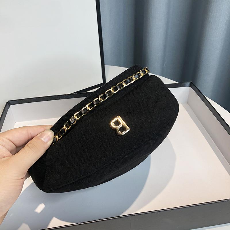 Women's Fashion Beret Cap with Letter B, Korean Style, Solid Color,Non-Stretch, Lightweight, Hand Wash Only, Beret Hat