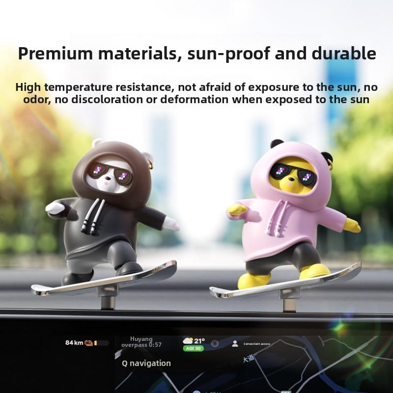 Car Skateboard Bear Sliding Car Cartoon Dynamic Bear Central Control Screen Instrument Panel Little Bear Car Decoration Ornament