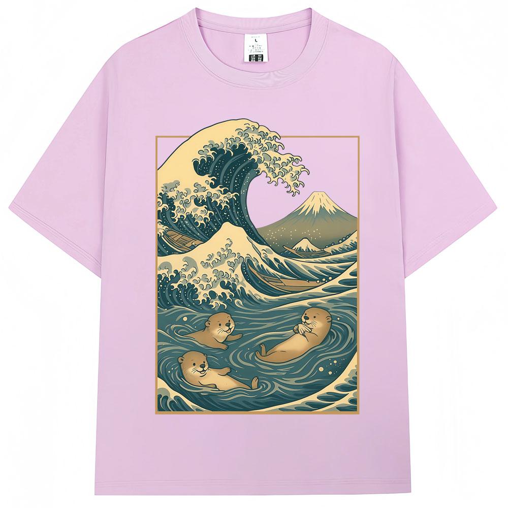 Japanese Style Otter Wave Art Graphic T Shirt Men Women Vintage Harajuku Creativity Tshirts Oversized Cotton Casual Tee Shirts