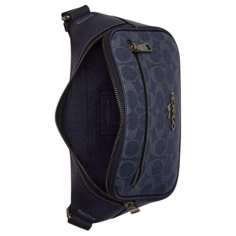 Coach Elias 29 Classic Pattern Zip Closure Icon Denim Crossbody Belt Bag Large Men's Midnight Navy