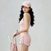 Contrasting color design yoga suit two-piece set women's chest pad vest drawstring shorts Pilates training set