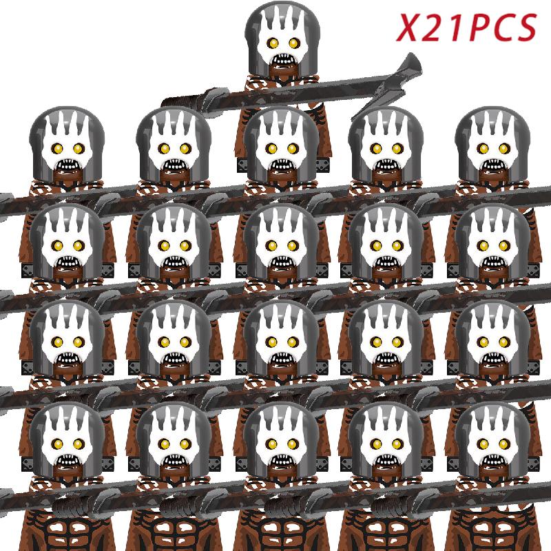 New 8pcs/lot MOC Uruk-hai Orc Army Group Orcus Figures Model Building Blocks LOTR Bricks Medieval Toys for Children gifts