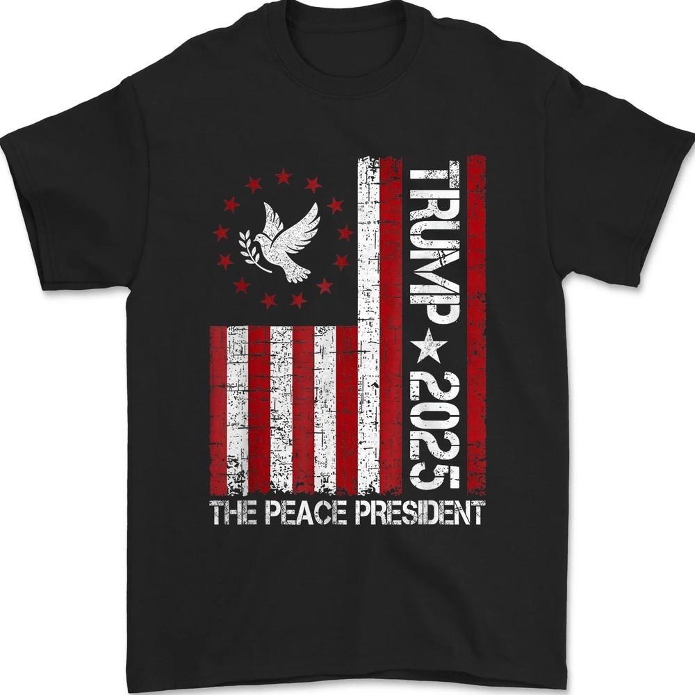 

The Peace Trump 2025 President Funny American Flag Retro Vintage Unisex T-Shirt L