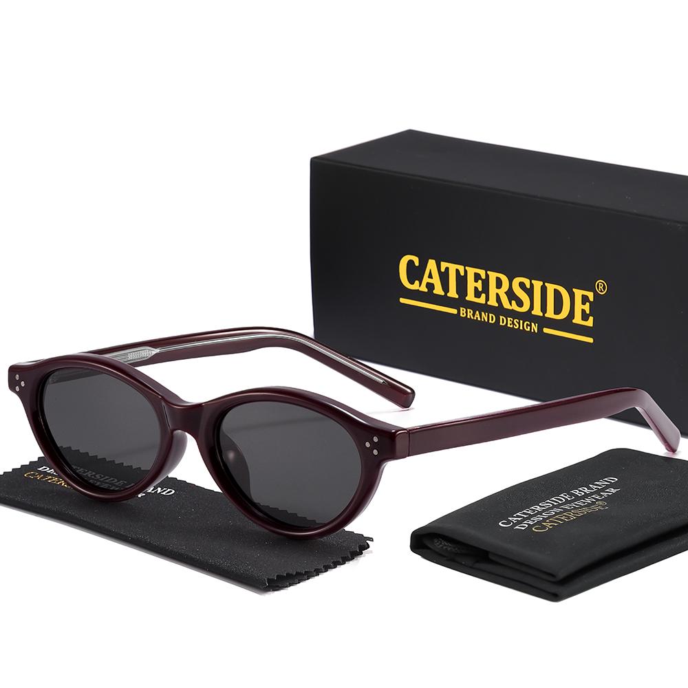 CATERSIDE Retro Oval Sunglasses for Women Men Tr Frame Acetate Pin Leg Polarized UV400 Protection Fashion Cat Eye Sun Glasses