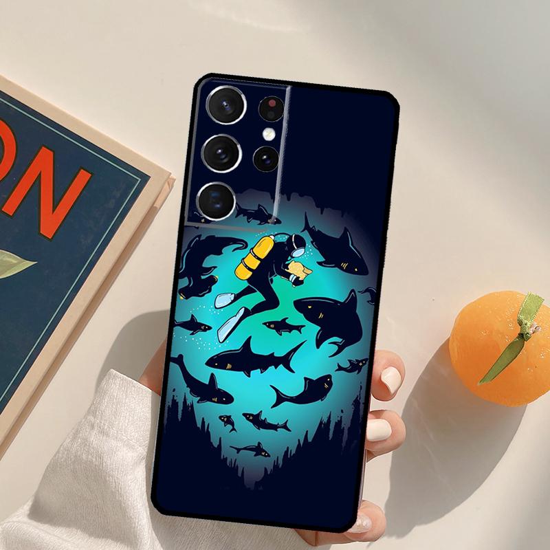 Scuba Diving Diver Phone Case For Samsung Galaxy S22 S23 S21 S20 FE Ultra S8 S9 S10 Plus Note 10 20 Ultra Cover