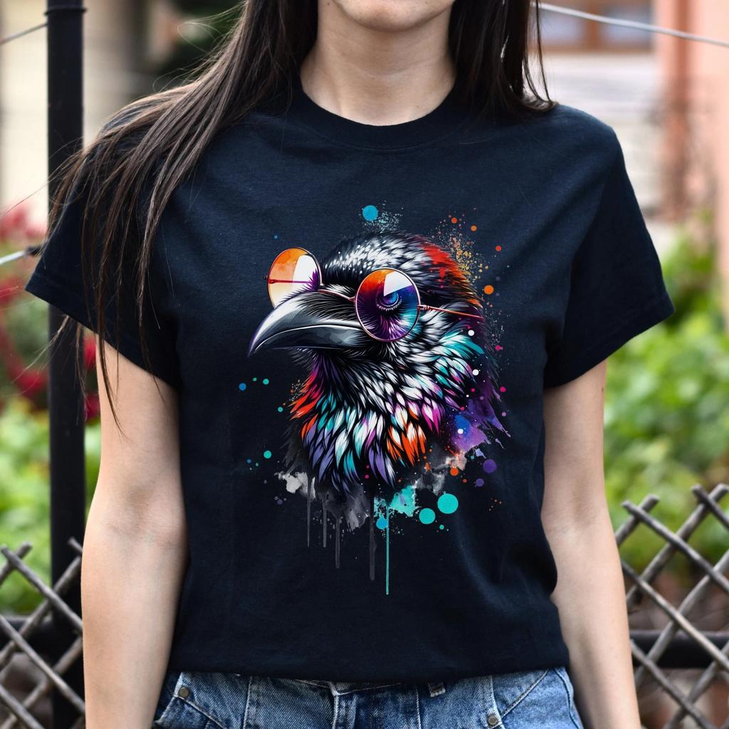 Cool Raven Color Splash Unisex T-shirt Black Navy Dark Heather