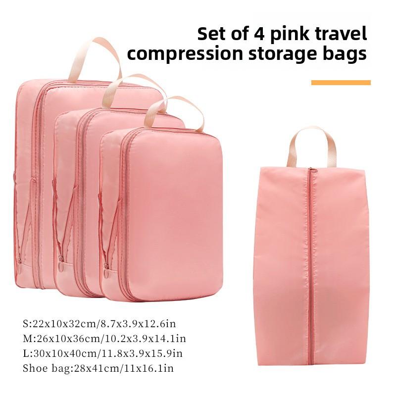 

4PCS Travel Packing Cubes Set – Compression Clothes Organizers for Suitcase Waterproof Luggage Storage Bags & Drawer Organizers рожевий