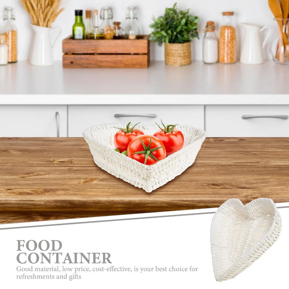 Chic Woven Storage Basket Handmade Paper Rope Fruit Plate Heart Shape Basket  Photo Prop