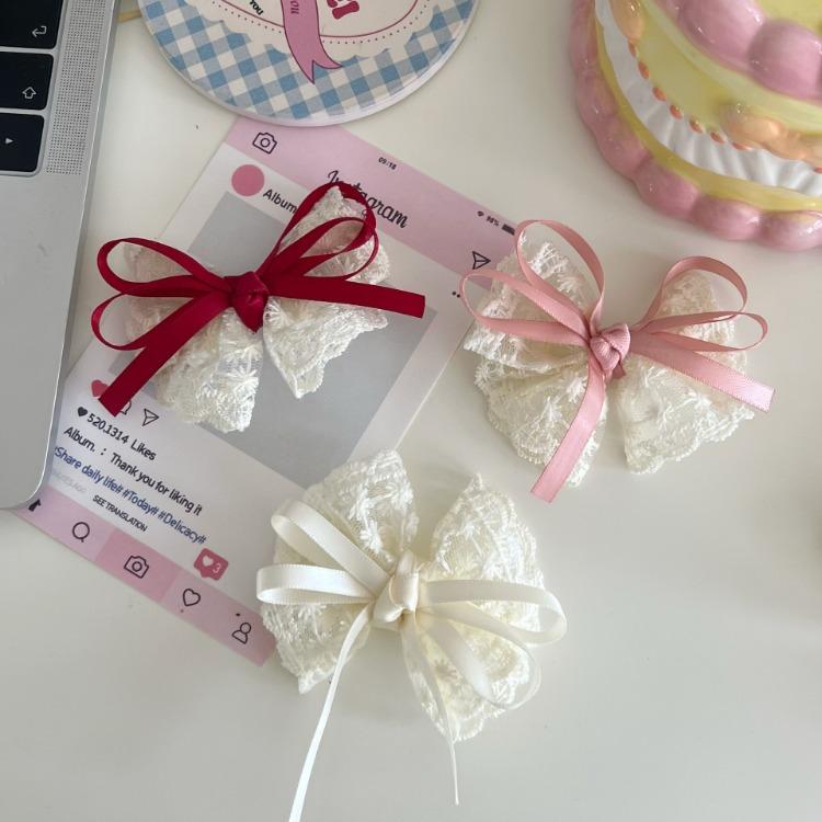 Korean Lace Bow Children's Headgear Little Girl Temperament Lace Hairpin Handmade High-end Headgear Hair Clip