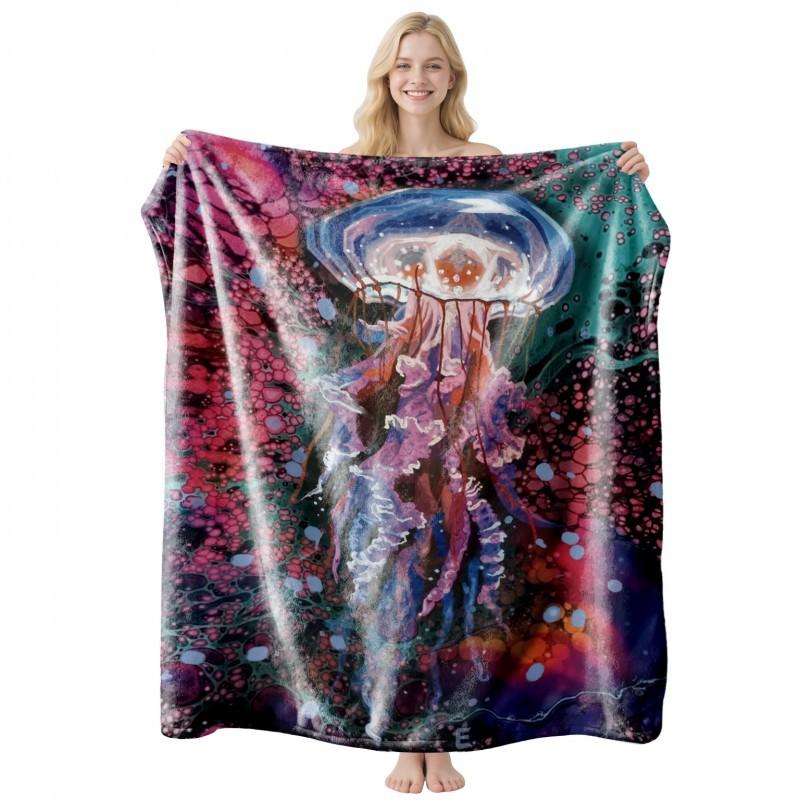 Soft Fleece Blanket With Starry Sky Print Camping Sofa Napping Air Conditioning Use Customizable Design
