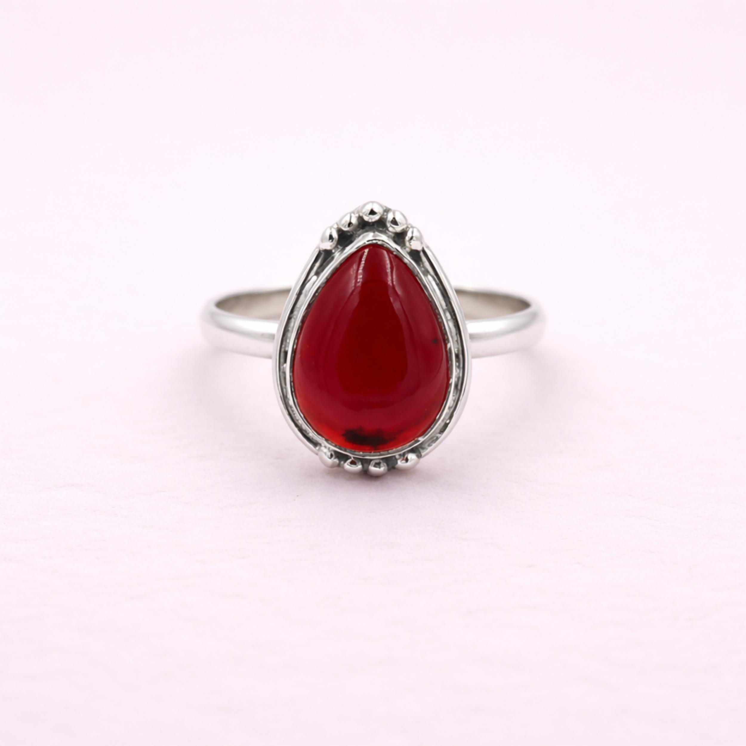 

Кольцо с кабошоном из гранатового кварца в форме груши из стерлингового серебра 925 пробы, Бохо-кольцо с выразительным камнем для женщин, Ручная работа 4 серебряный