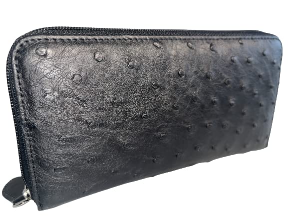 

Long Wallet Round Zipper Type Ostrich Genuine Leather Full Point 1219 [GUODI] (Black) чорний