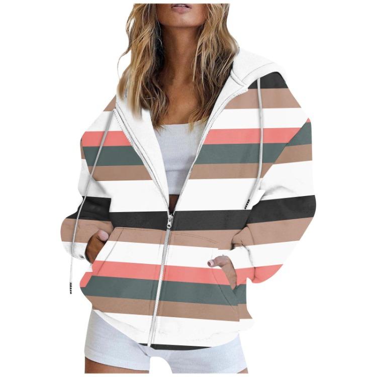 Women Fashion Casual Hoodie Coat Long Sleeve Zipper Sweatshirt Printed Cardigan Jacket Pocket Autumn Winter
