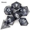 7 szt. Czarna żywica płynący piasek biały numer ostre krawędzie kostki kości wielościenne odpowiednie do gry planszowej RPG