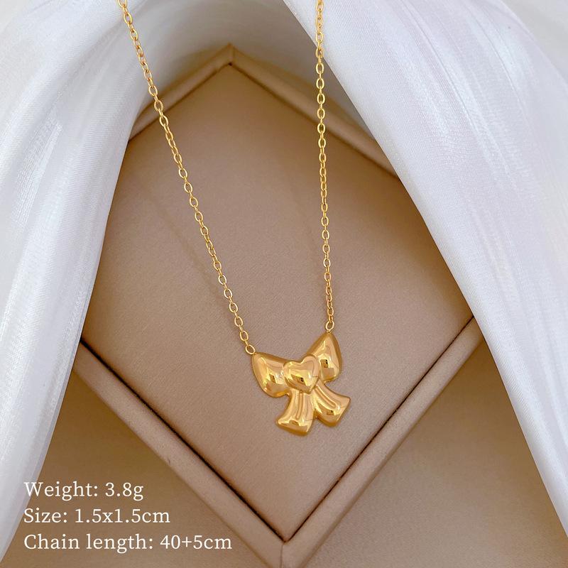 Bow Love Personality Minimalist Stove Real Gold Necklace Female Collarbone Chain