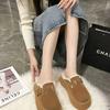 Fashion Shoes Woman 2025 Round Toe Clogs Platform Loafers Fur Female Footwear New Winter Creepers Dress Rubber Med Fabric Snow Boots Sli