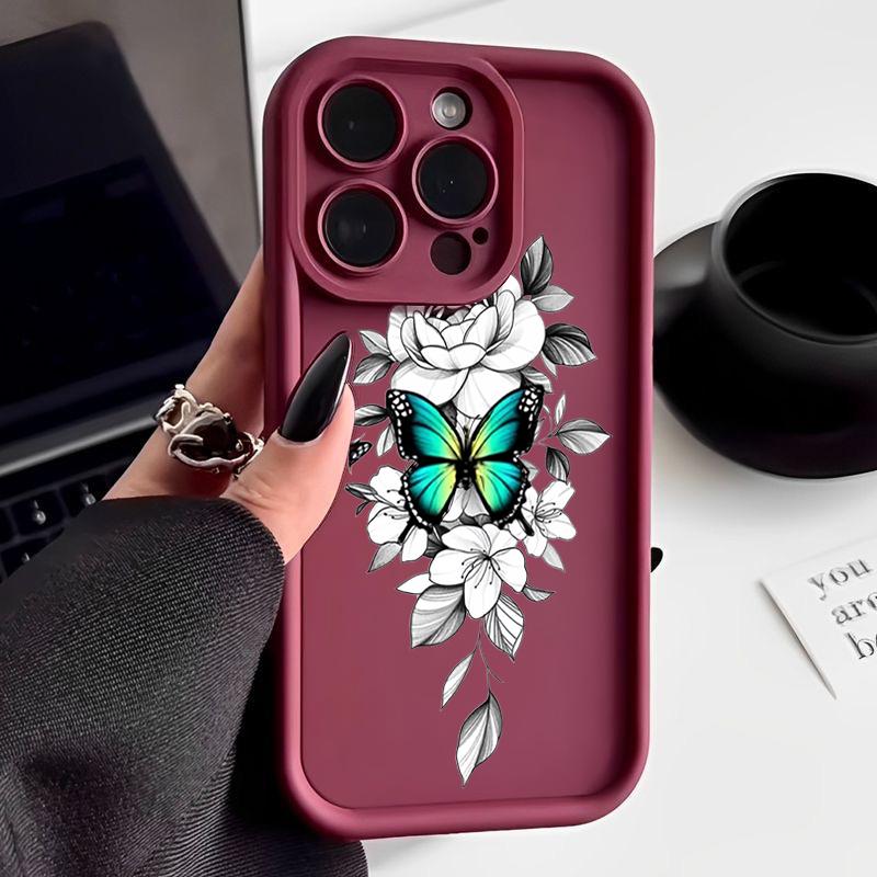 Butterfly Flowers Pattern Soft Silicone Case For iPhone 15 16 14 Pro Max 15 14 Plus 11 12 13 Pro 16E XR Shockproof Phone Cover