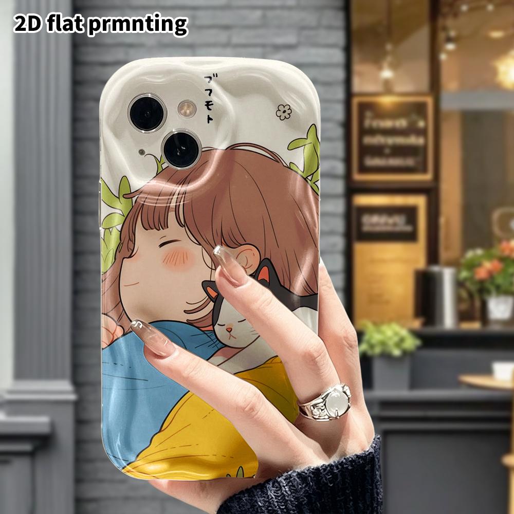 Phone Case: 2D Flat Design Suitable for iPhone 18 17 16 15 14 13 Pro Protective Case, Girls with Cats, Perfect Christmas and Halloween Holiday Gift
