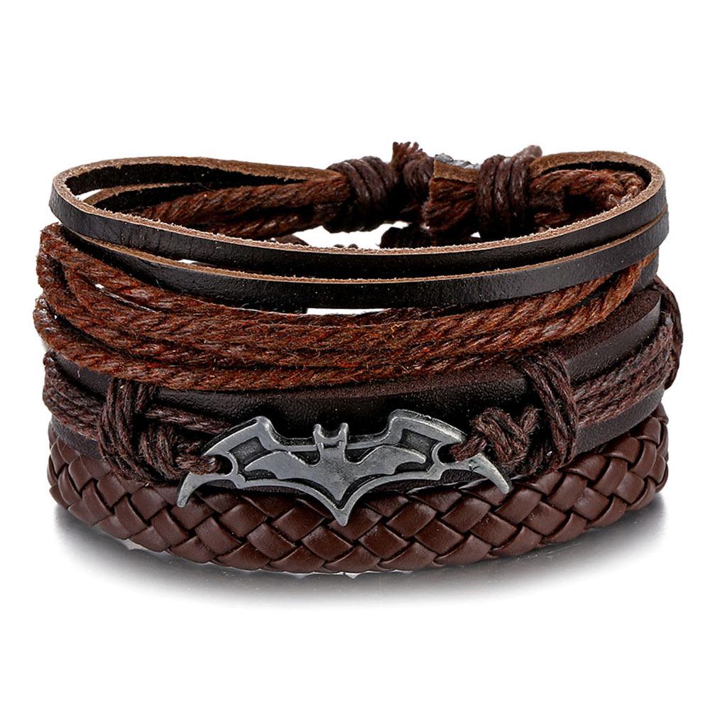 Batman Vintage Rope and Beads Multi-Layer Leather Bracelet Set for Men