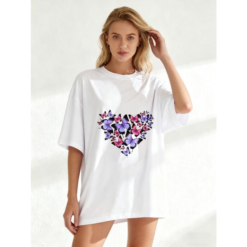 Black Oversized T Shirt With Butterfly Heart Print For Casual Wear