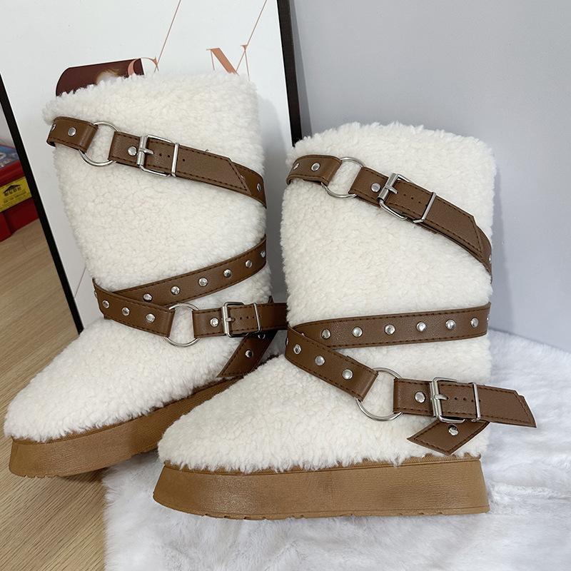 2025 winter new wool boots children punk lamb platform high heel snow boots plush long shoes Europe and America