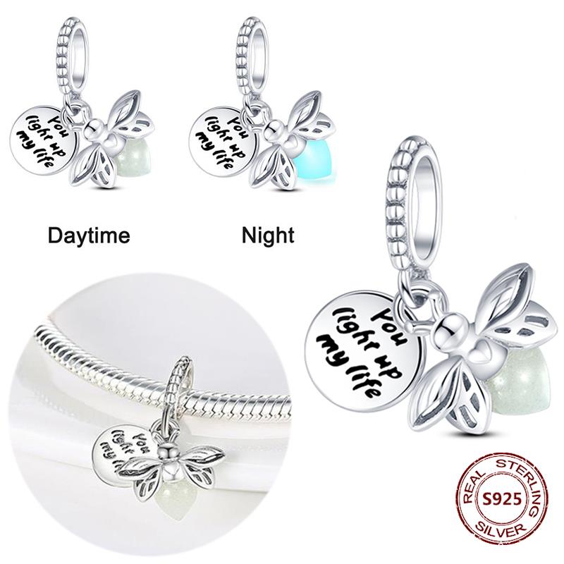 Chameleon Luminous Firefly Charm Fit  S925 Original Bracelets Butterfly S925 Silver Beads For DIY Jewelry Birthday Gift