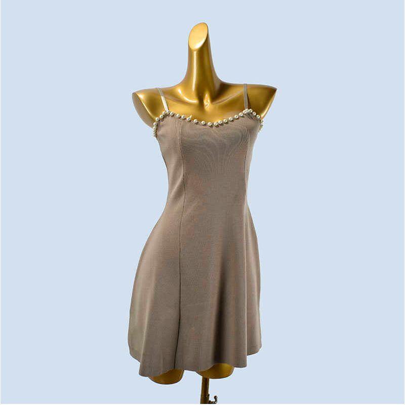 

Французское Милое Сексуальное Облегающее Талию Стройное Стильное Платье-Камисоль Мини с Тяжелой Индустриальной Отделкой из Бисера Темпераментное Khaki One size