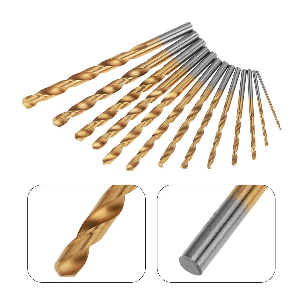 13Pcs 1.56.5mm High Speed Steel Titanium Coated Twist Drill Bits Set Tool with Round Handle