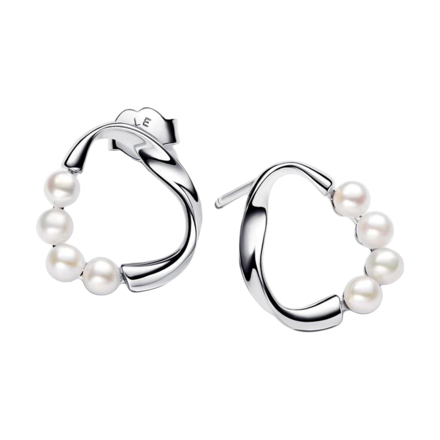 Pandora Round Pearl Decorative Earrings Women earrings Silver 293276C01 Box