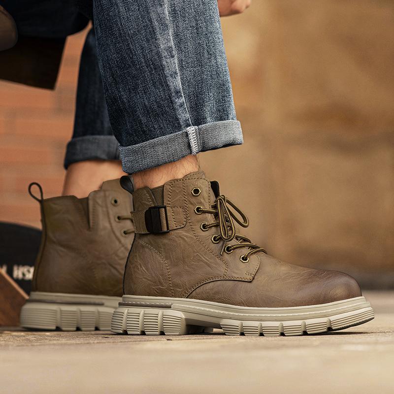 Genuine Leather Shoes Outdoor Leisure Comfortable Boots Male Lace-Up Botas New Autumn Men Shoes Boots High Top Fashion Motorcyc