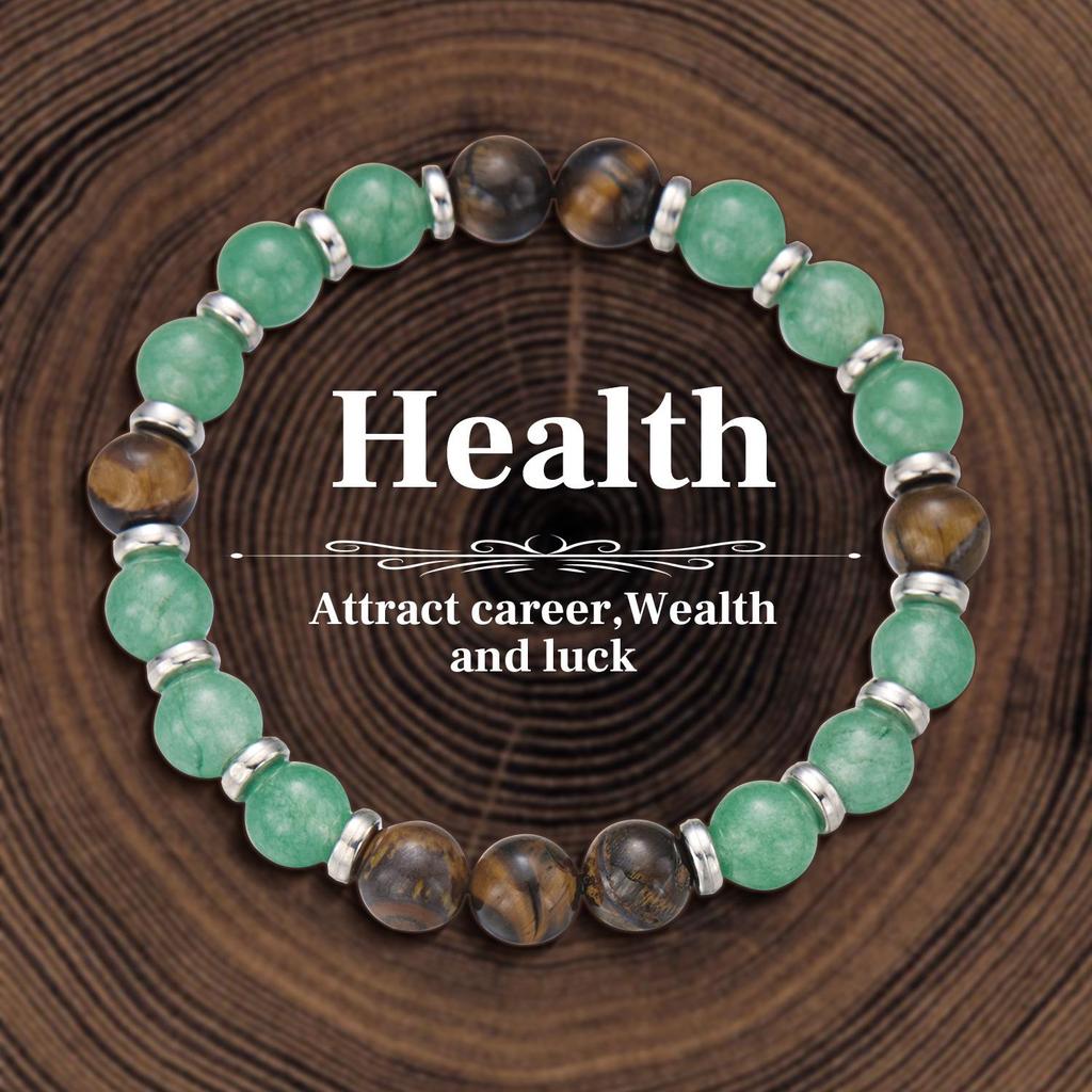 European-American Geometric Beaded Bracelet with 8mm Aventurine & Tiger Eye Stones