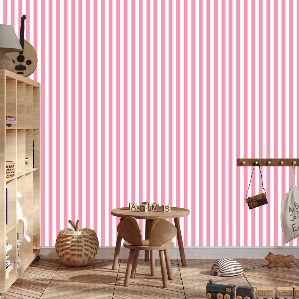 Powder Pink Stripes Wallpaper, Powder Pink Center 50x1000