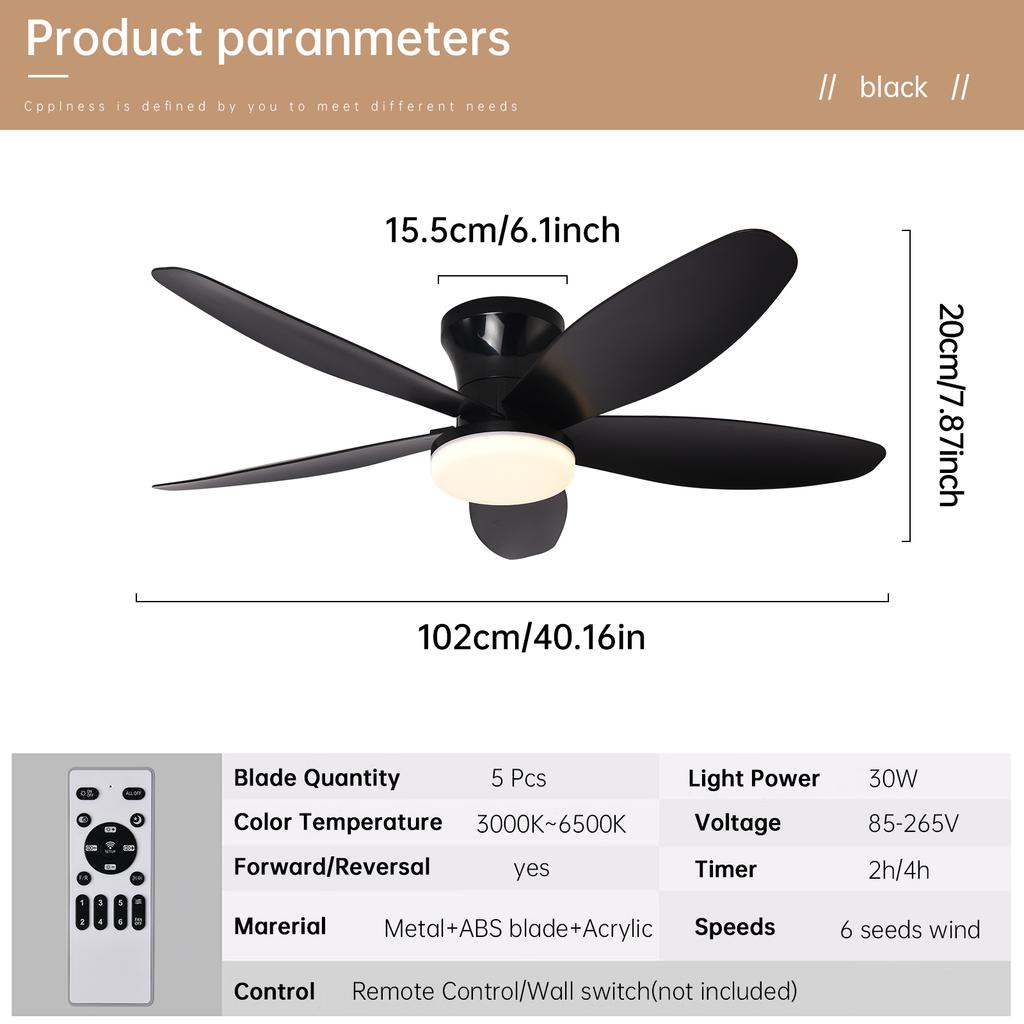 Ceiling Fan with Light 3 Colors, 6 Speeds, Timing, Ceiling Fan with Remote Control 5 Blades for Kitchen Bedroom Dining Room
