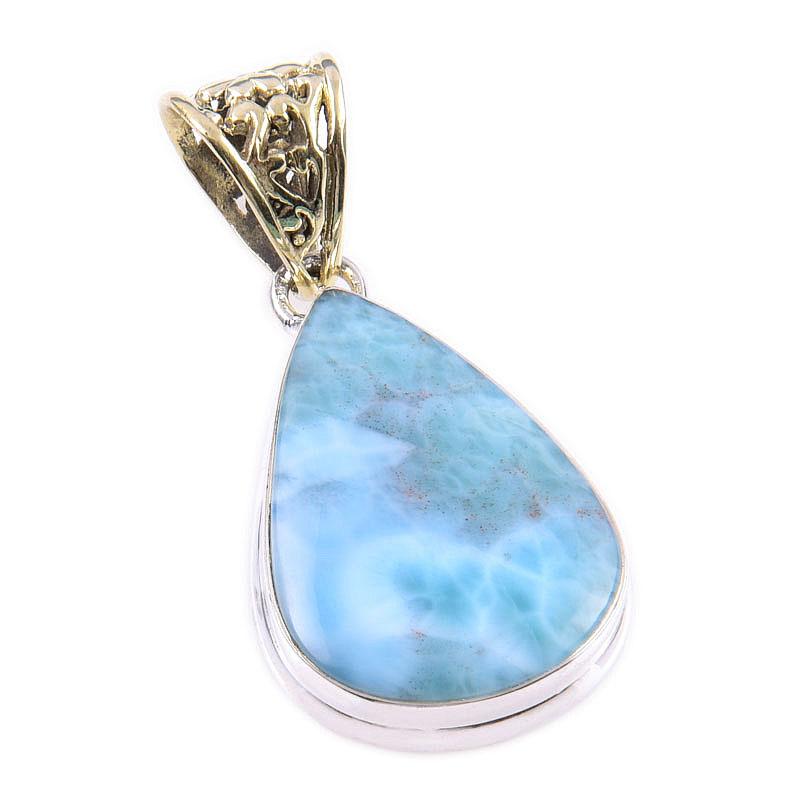 Natural Republic Larimar Gemstone 925 Solid Sterling Silver Pendant 1.75'' q7J46
