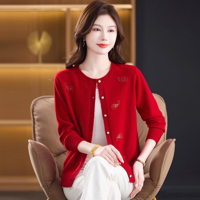 Damen 100% Woll-Cardigan-Mantel - Herbst/Winter 2025 Kollektion, Perfekt für Mittelalte & Ältere, Locker sitzender Pullover.