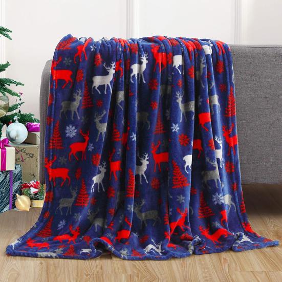 Winter Christmas Blanket Snowflake Elk Printed Thickened Plush Machine Washable Office Nap